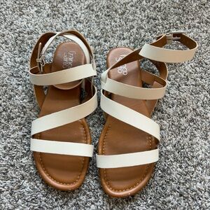 Franco Sarto White Gladiator Sandals with Metallic Silver Buckle